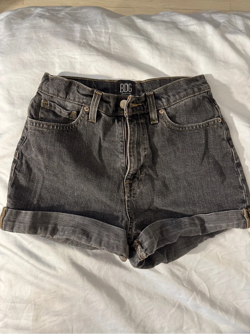 Urban Outfitters BDG Washed Black High-Rise Rolled Hem Jean Shorts